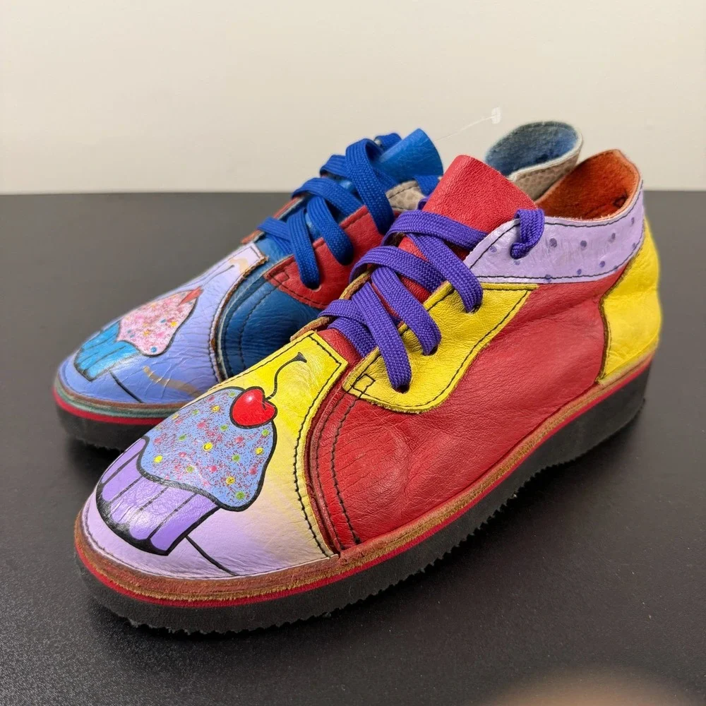 Soletech Hand Painted Shoes Women's Size 8.5 Multicolor Leather Casual Lace-Up